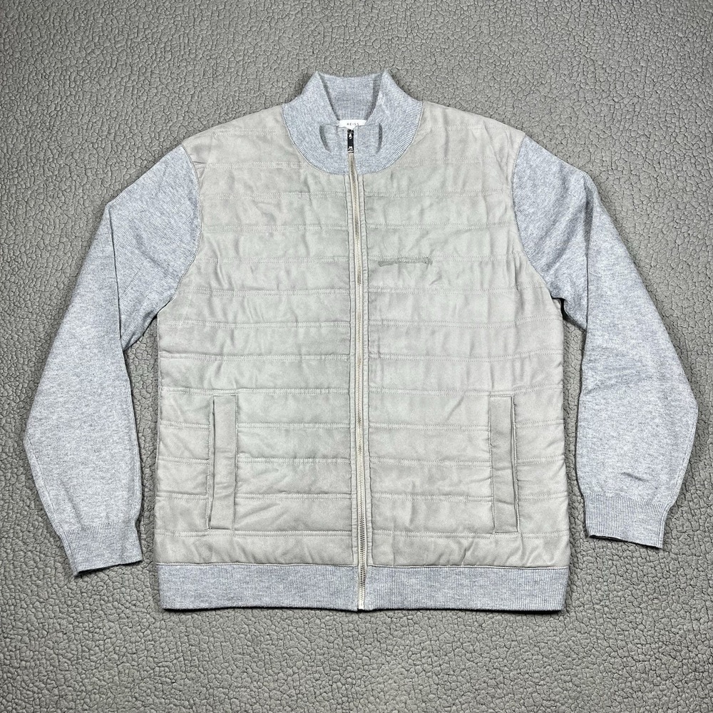 REISS Trainer Hybrid Quilt and Knit Zip-Through Jacket Coat Soft Grey Size 2XL